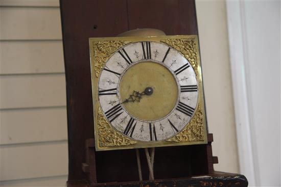 Humphrey Marsh of Highworth. An early 18th century chinoiserie lacquered thirty hour longcase clock, H.7ft 7in.